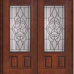 Prehung Front Double Door 80 Fiberglass Brazos 2 Panel 3/4 Lite Glass - Front Doors