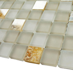 Matte White & Glossy Golden Sea Shells Glass Mosaic Tiles (Square Pattern) - Home Accessories & Decor