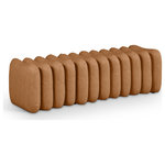 Meridian Furniture - Atticus Upholstered Bench, Cognac, Vegan Leather - A bold and modern statement piece is the Atticus cognac vegan leather upholstered bench that will elevate any room. Its unique, segmented design adds visual interest, while the plush cognac vegan leather upholstery provides comfort and style. Perfectly versatile, this bench is an eye-catching addition to your home.