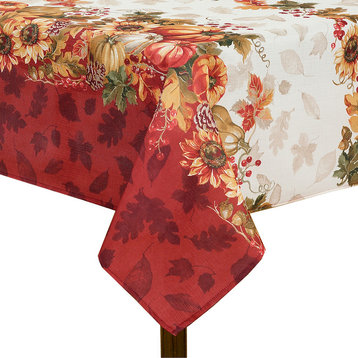 Swaying Leaves Bordered Fall Tablecloth, Multi, 60"x102" Oblong