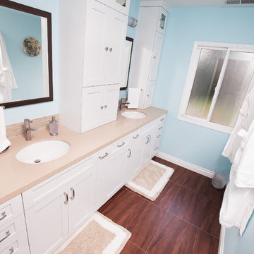 Refreshing Blue & White Master Bathroom Remodel in Torrance, CA.