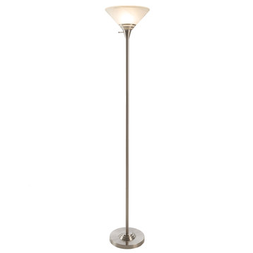 Brushed Silver Torchiere Floor Lamp with Marbelized Glass Shade by Lavish Home
