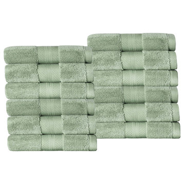 12 Piece Aria Washcloths Soft Face Towel Set, Olive Green