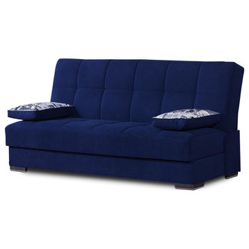 Comfortable Sleeper Sofa, Armless Design With Square Tufting, Blue Chenille