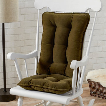 Contemporary Living Room With Deep Green Rocking Chair Seat Cushions