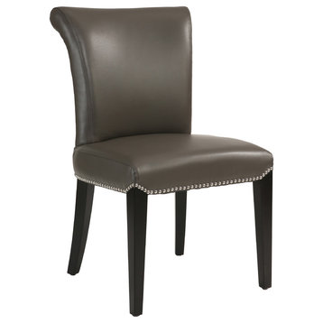 Century Gray Leather Dining Chairs, Set of 2