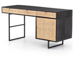 Four Hands - Carmel Desk,NATURAL MANGO - Mid-century-inspired style with a textural twist. Surrounded by natural mango casing and a back stained to match, light cane door and drawer fronts weave for a fresh look with great depth. Angular gunmetal-finished iron legs offer an intriguing contrast of tone.