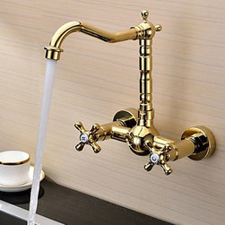 Ti-PVD Finish Solid Brass Wall Mount Centerset Kitchen Tap T0415G - Kitchen Faucets
