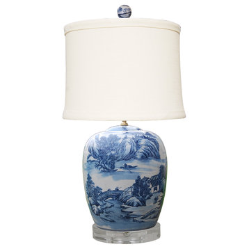 Blue and White Chinese Canton Jar Table Lamp