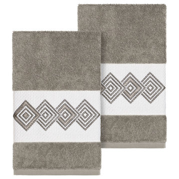 Linum Home Textiles Noah Embellished, Dark Grey, Hand Towel, 2-Piece Set