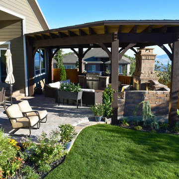 Timber Pavilion w/ Fireplace, Waterfall Fountains & BBQ Bar