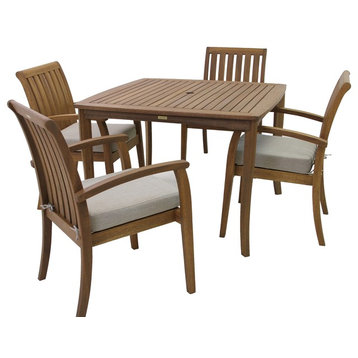 5-Piece Eucalyptus Dining Set with Deluxe Danish Stacking Chairs