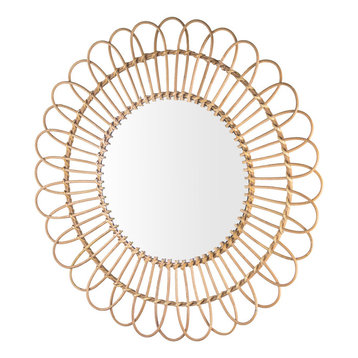 Woven Rattan Sunburst Accent Wall Mirror 25"