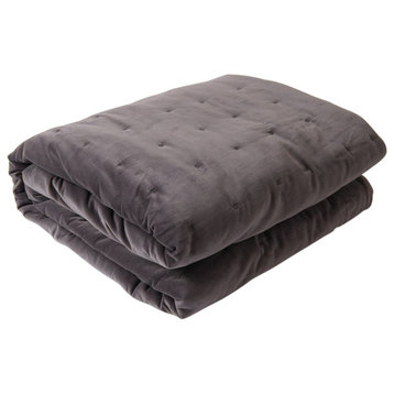 Velvet and Cotton Tufted Quilt, Grey, King