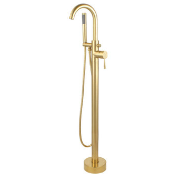 Serenity Freestanding Bathtub Faucet & Hand Shower with Round Base, Brushed Brass