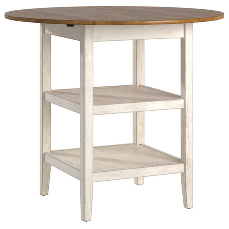 Finn 2 Side Drop Leaf Round Counter Height Table, Antique White