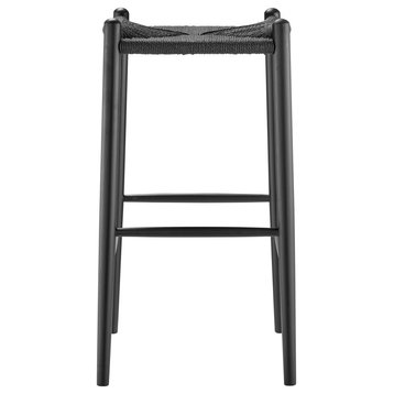 Evelina Bar Stool Without Backrest With Black Frame and Rush Seat Set of 1