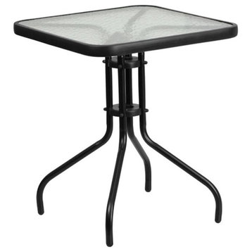 Flash Furniture 23.5" Square Glass Top Patio Dining Table in Black