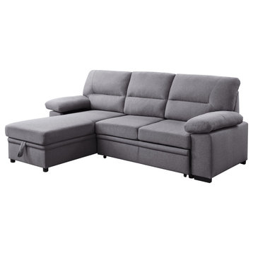 ACME Nazli Reversible Sleeper Sectional Sofa with Storage in Gray Fabric