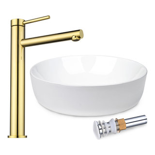 Round Bathroom Countertop Vessel Sink Faucet Set Vanity Mixer Tap w/Pop Up  - Contemporary - Bathroom Sinks - by Yescom