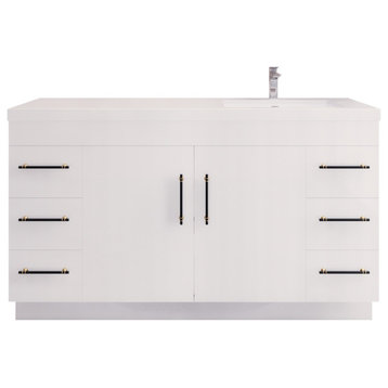 Rosa 60" Freestanding Vanity with Reinforced Acrylic Sinks  (Right Side Sink), High Gloss White