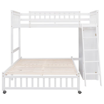 Gewnee Wood Twin Over Full Bunk Bed With Six Drawers in White