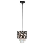 Livex Lighting - Livex Lighting Allendale Bronze Light Mini Pendant - This spectacular bronze mini pendant will take your home decor to the next level. Inspired by a bird nest, the laser-cut metal sheath surrounds an oatmeal fabric hardback shade with strands glistening of clear crystal.