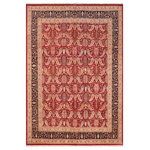 Bareens Designer Rugs - Antique Vegetable Dyed Meghann Red/Blue Wool Rug - 8'0'' x 9'10'' - Designed with mesmerizing intricacy and gorgeous color palette, this hand-knotted masterpiece demonstrates the beauty and electrifying thrill of Pak Persian art. These meticulously hand-knotted Pak-Persian rug is made with pure wool and features breathtaking traditional, transitional, and tribal designs in bold luxurious color pallets. Known for their intricate designs these rugs are a reproduction of Persian rugs, made in Pakistan with unique Mughal designs. Made by master weavers using the same Persian texture, design and dying technique, we wanted to produce the most significant manifestation of Persian art, life, and culture. This rug is most famous for its exceptional quality, incredible designs, patterns, and vibrant rich color. Pak-Persian rugs made with Persian weave with high knot counts, which enables the high intricacy and detail found in the patterns are also referred to as "State of art", each color adds a rich beautiful detail in the artwork of this rug. The design, color, and beautiful chromatic composition with a vibrant sheen with intricate designs, exude beauty, elegance, and quality make this rug a masterpiece of its own.