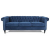 CRO Decor 83.5'' Traditional Square Arm Removable Cushion 3 Seater Sofa (Blue)