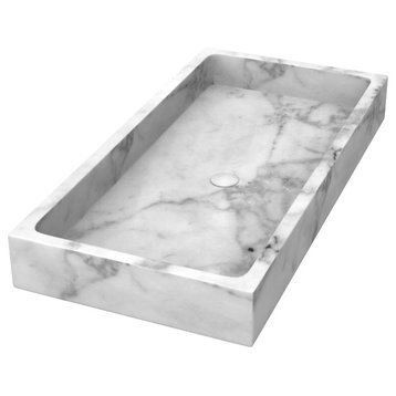Badeloft USA White Marble Countertop Sink, White, Large