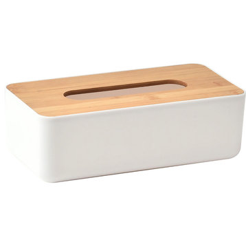 White Padang Rectangular Tissue Box Cover Dispenser Bamboo