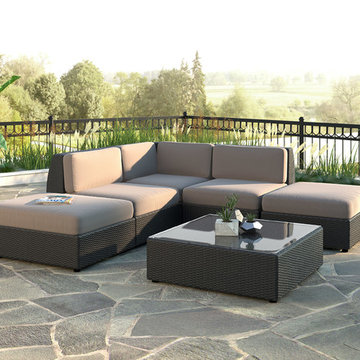 Corliving Seattle Curved 6-Piece Chaise Lounge Sectional Patio Set