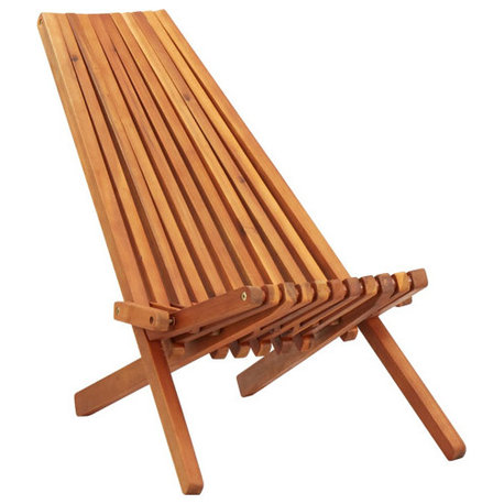 vidaXL Solid Acacia Wood Folding Patio Lounge Chair Modern Garden Deck Chair