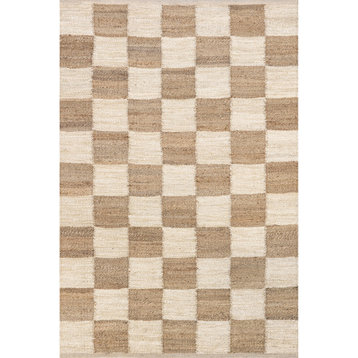 nuLOOM Christana Traditional Checkered Jute Area Rug, Ivory 10' x 14'