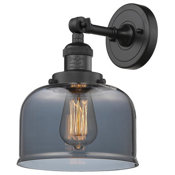 Large Bell 1-Light Sconce, Smoked Glass, Matte Black