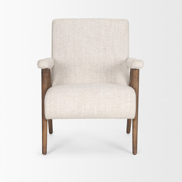 Nico Oatmeal Upholstered With Brown Wood Accent Chair