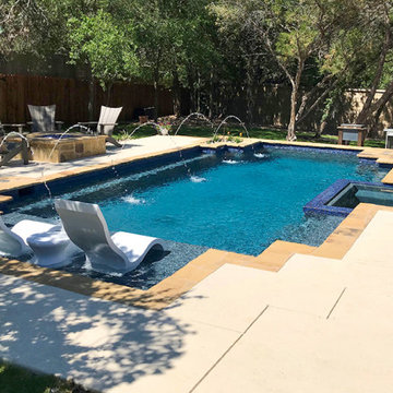 Backyard Paradise Geometric Pool and Flush Spa