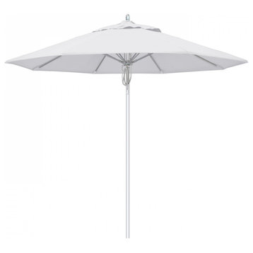 9' Patio Umbrella Silver Pole Fiberglass Rib Pulley Lift Sunbrella, Natural