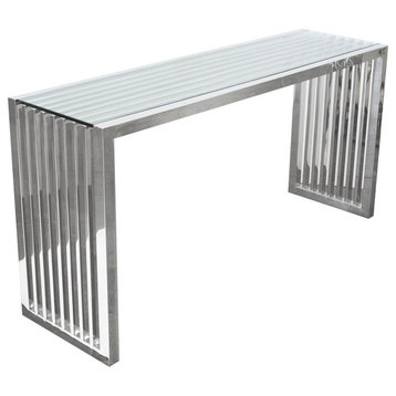 Soho Rectangular Stainless Steel Console Table With Tempered Glass Top