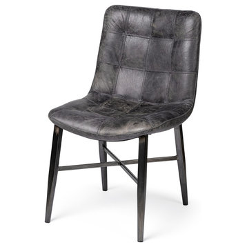 Horsdal Black Genuine Leather Seat With Black Metal Frame Dining Chair