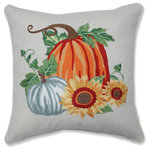 Pillow Perfect - Pumpkin Patch Embroidered Decorative Harvest Pillow Multicolored - Autumn hues & festive design makes this decorative pillow a great harvest addition to your seasonal decor.  Embroidered in variegated colors of red, orange, green and blue, the bounty of the harvest design welcomes fall into your home.  The natural colored base cloth and welt cord adds a homespun textured look and an organic feel.  Additional features of this throw pillow include a zippered closure and pillow insert filled with recycled polyester fiber-fill.