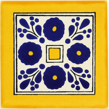 Handmade Tierra y Fuego Ceramic Tile, Amapola Azul, Set of 9