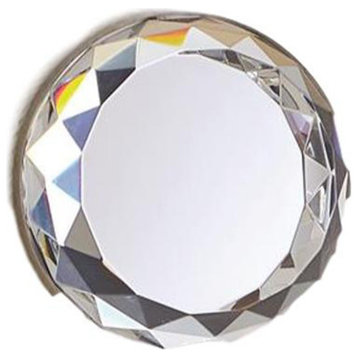 Dazzling Faceted Round Crystal Mirrored Wall Art Round 4.25" Mini Silver Band