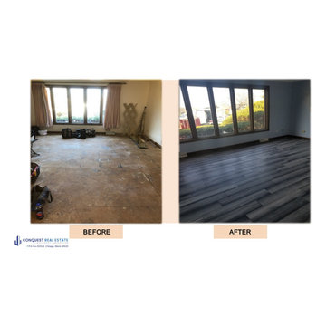 New trendy hardwood floor. Room freshened up with new paint.
