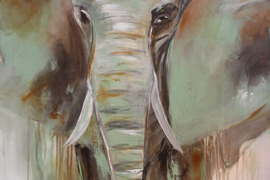 "Green Elephant" maleri på lærred, 90x70 cm.