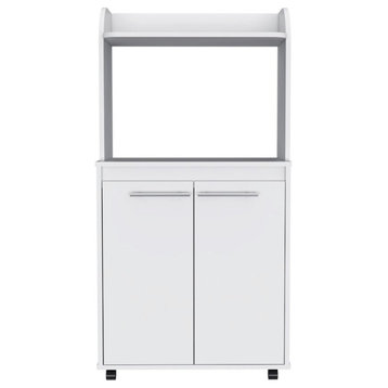 Rockford Kitchen Cart with Open Shelf, Double Cabinet, and Inner Shelves, White