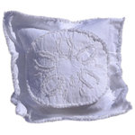 Sandy by the Sea Designs - Coastal Sand Dollar Throw Pillow, White on White - Classic Coastal Beach designs with a decorator's touch! Each Canvas Sea Pillow is handmade from 100% natural elements and finished with a casual frayed edge to enhance your Coastal Decor. Each Sea Life design is a frayed edge applique stitched on to create dimension. All Sea Pillows include a Feather/Down (90/10) removable insert. These fabulous Sea Pillows are machine wash and dry, creating a soft and luxurious feel with wear.