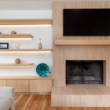 Fluted Tile Fireplace with Built In Shelving - Alamo, CA