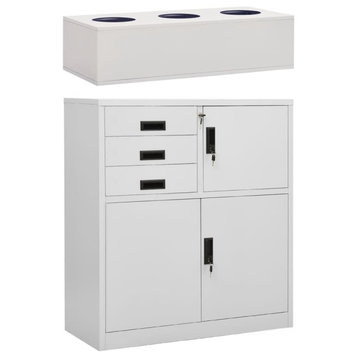 vidaXL Office Cabinet Storage File Cabinet with Planter Box Light Gray Steel