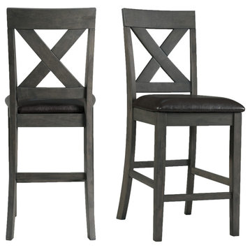 Alex Counter Side Chair WithBlack PU Gray, Set of 2